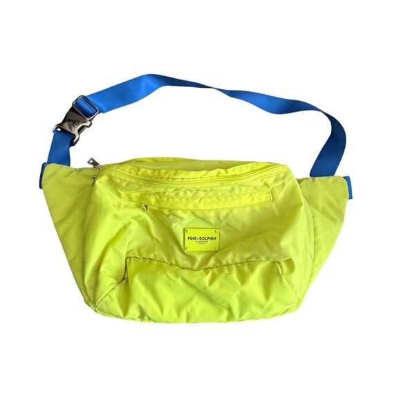 Pink Dolphin Oversized Neon Yellow Waist Bag With Blue Strap - Picture 3 of 8